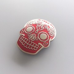 Red Enamel Matter Silver Plated Tattoo Skull Belt Buckle Gurtelschnalle