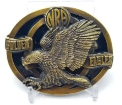 NRA Golden Eagles Brass Black Enamel Belt Buckle in Original Box