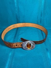 Tex Tan Full Grain Cowhide Belt Size 36 Tool Silver Buckle Polished Amber Stone