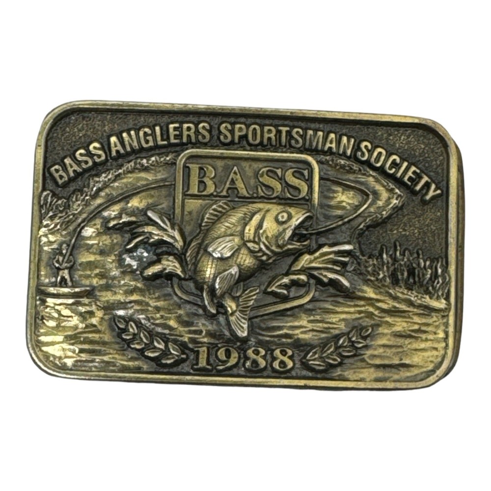 Belt Buckle Vintage 1988 BASS Bass Anglers Sportsman Society Brass USA Made