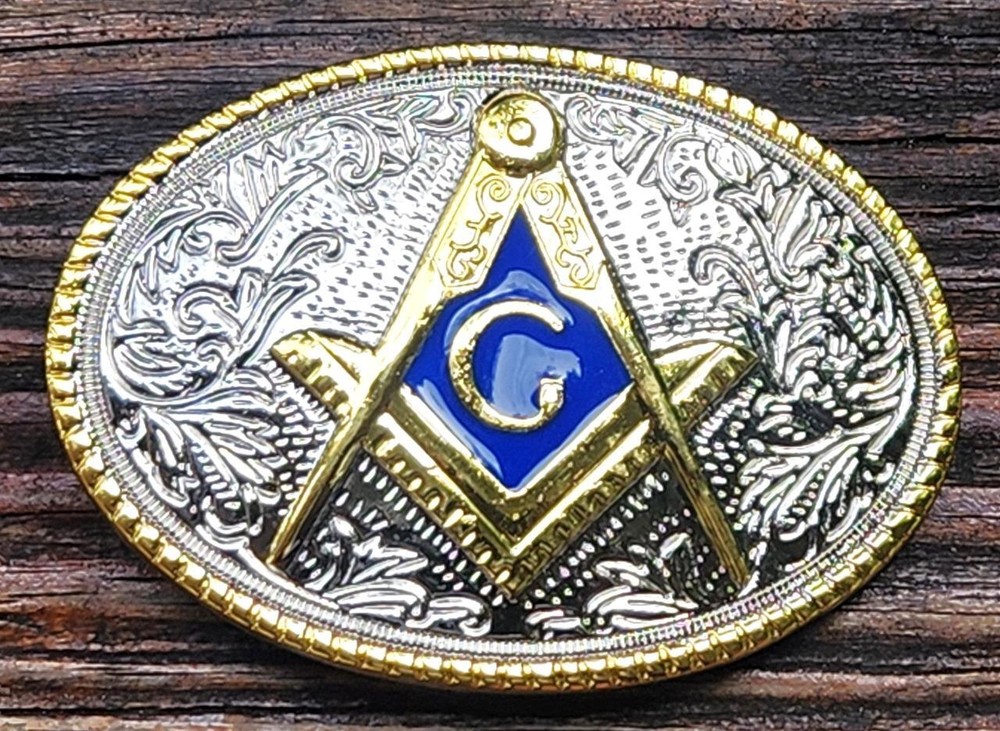 MASON FREEMASONS MASONIC SILVER GOLD WESTERN COWBOY RODEO BELT BUCKLE