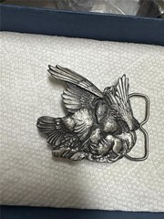 Bergamot Brass Works Eagle with Rabbit Solid Brass Belt Buckle 1974 Vintage 3”