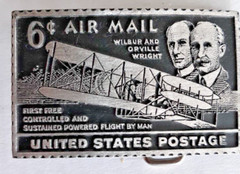 pewter belt buckle Wilber Orville Wright air mail stamp 2.75&Prime; long NEW in box