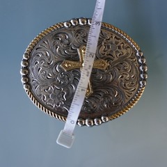 Two Tone Cross Belt Buckle Oval Silver Gold Floral Filigree Western