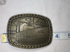 FMC Safety Award Belt Buckle – 2,500,000 Hours – Brass Industrial Factory Scene