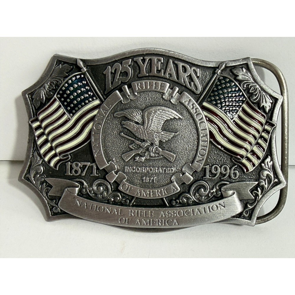 Vintage NRA 125 Years 1871-1996 Commemorative Belt Buckle Eagle Flag Made in USA