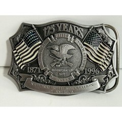 Vintage NRA 125 Years 1871-1996 Commemorative Belt Buckle Eagle Flag Made in USA