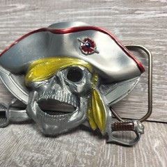 Vtg Large Pirate Skull Crossbones Cross Swords Belt Buckle Costume 1997