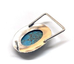 Vintage Western Belt Buckle Turquoise Stone Silver Tone Cowboy Rodeo Boho