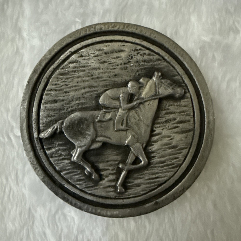 Vintage Round Horse and Rider Belt Buckle 2.5in HTF