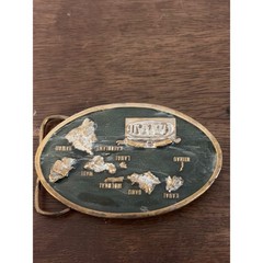 Vintage 1984 Arroyo Grande Buckle Co Hawaii Islands Map Brass Belt Buckle Green