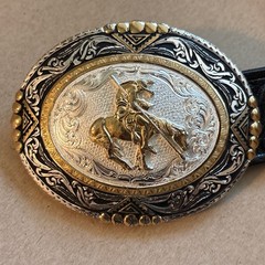 Montana Silversmiths American Indian? Bucking Horse Buckle Leather Belt Sz 34.