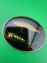 VINTAGE 1970S VON WEST~INLAIDFishing Lure BELT BUCKLE 3&Prime;