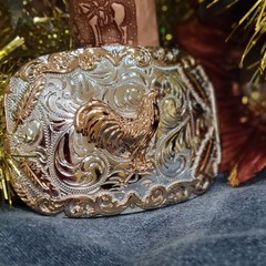 Rooster Cowboy Belt Buckle Western HebillaSilver & Rosetone 4×3.5 Inch