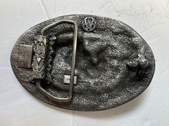 1985 VTG. SISKIYOU Belt Buckle Horse & Saddle Blue Background Excellent COND.