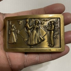 Vintage Western Square Dancing Belt Buckle Cowboy Solid Brass 3D Graphics Rodeo