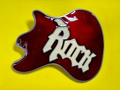 Electric Guitar Body ROCK & ROLL Red Enameled Musicians Guitarist Belt Buckle