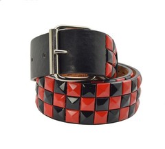 Punk Rock Rivet Metal Faux Leather Red Studded Belt