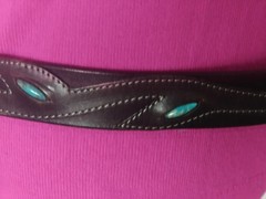 Allen Chee Eagle Sterling Silver Buckle Leather Belt Turquoise 38&Prime; Navajo Dine