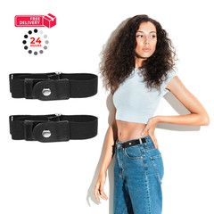 Tucnoeu 2 Pcs No Buckle Belts for Women and Men, Men Side Standard, Black