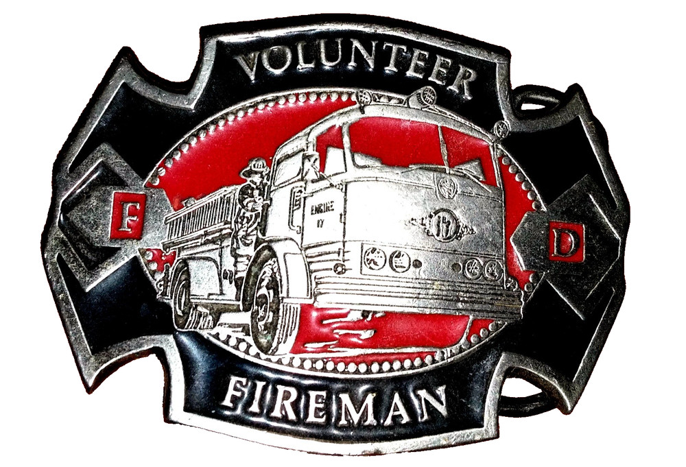 Vintage Volunteer Fire Fighter Fireman Belt Buckle #2024 Enamel USA Collectible