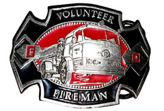 Vintage Volunteer Fire Fighter Fireman Belt Buckle #2024 Enamel USA Collectible