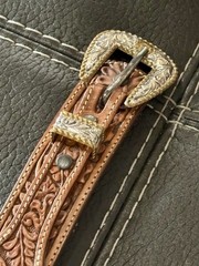 Justin Men’s Belt Crumrine Buckle Size 36 114 TN. Brown Top Grain Cowhide USA