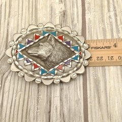 Vtg Great American Products Belt Buckle Pewter Wolf Enamel Oval Western 90s GAP