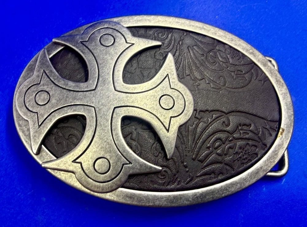 Maltese Celtic Iron Cross Gothic Punk Biker Black & Silver Color Belt Buckle