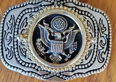 Mens Belt Buckle with US Military Emblem Inlay – Gold Color buckle 3.5&Prime; x 2.5&Prime;