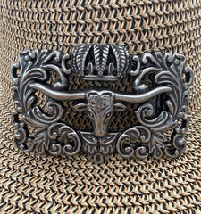 Antiqued Bronze Longhorn Bull Belt Buckle Vintage Western Cowboy Buckles