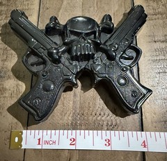 Skull Crossed Guns Black Belt Buckle