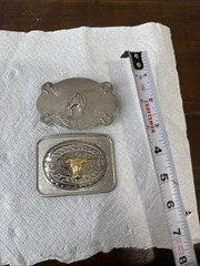 2 Lot Silver Tone Horse, Long Horn, Southwestern Mixed Metal Belt Buckles