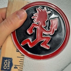 Hatchet Man Psychopathic Records Metal Belt Buckle Red Black Silver 3.5&Prime; Circle
