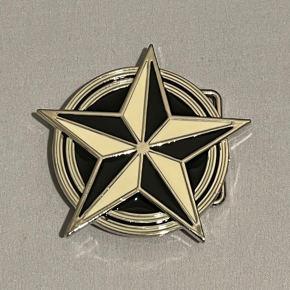 Star Belt Buckle Unbranded Silver Black Ivory Enamel Metal Western Accessory