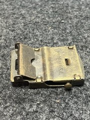 Vintage OshKosh Belt Buckle Mens Gold Brass Rectangular Clamp Logo Made In USA