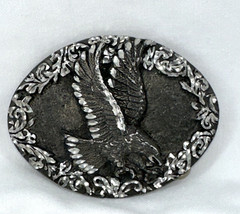 Vtg EGE Belt Buckle 3.5&Prime; Oval Flying Eagle Western USA Cutwork Metal Alloy