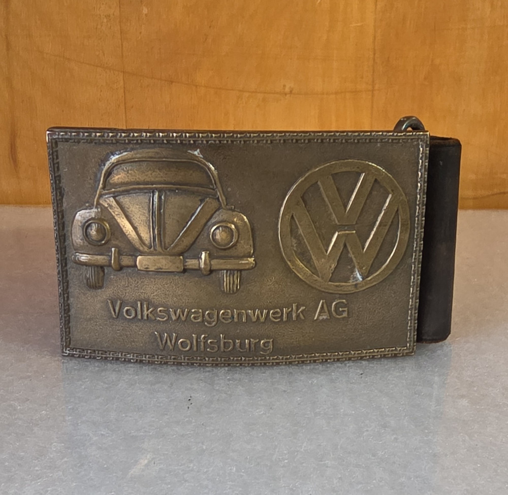 Volkswagen Bronze Metal Clip Belt Buckle w/ VW Logo, Fits 2 in Belt