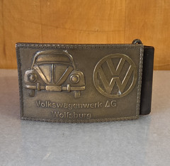 Volkswagen Bronze Metal Clip Belt Buckle w/ VW Logo, Fits 2 in Belt