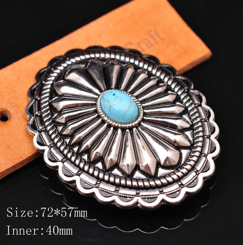 Bling Silver Southeast DIY Floral Turquoise Leather Belt Buckle Replacement 40mm
