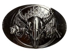 Silver-Tone Buckle with Horned Skull & Buffalo Design ~ Western Casual ~ READ