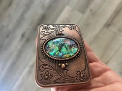 Bronze Abalone Shell Belt Buckle Engraved Floral Inlay Fits 1.5 Inch Belt