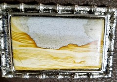 Vintage Picturstone Handmade Bamboo Silvertone Western Belt Buckle 3-3/4×2-1/8&Prime;
