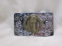 vintage belt buckle ornate horse head equestrian steed horseshoe Western Japan m