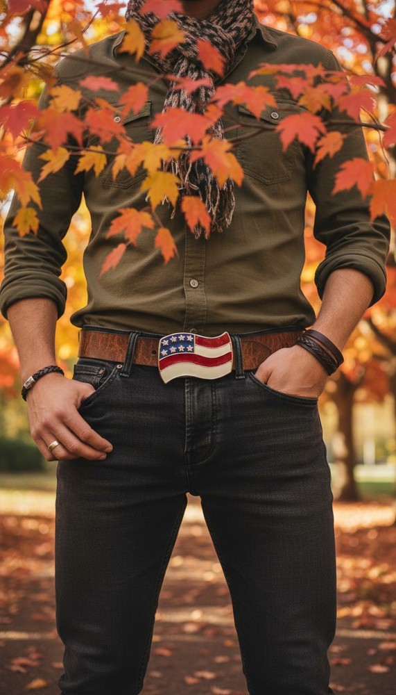 Men Women Teen Kids Buckle Western Cowboy Silver American USA Flag United States