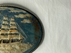 Vintage Incolay Stone SAILING SHIP Belt Buckle