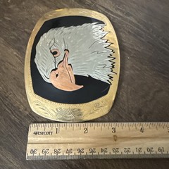 Vintage German Silver Belt Buckle Bald Eagle Head Gold Silver & Copper Tone