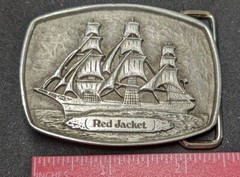 PEWTER RED JACKET SHIP BELT BUCKLE MADE BY BLAISDELL
