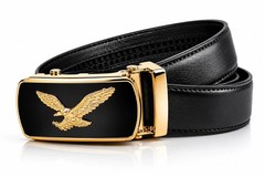 Automatic Ratchet Dress Belt Eagle Buckle Adjustable Leather Waist Belt Black
