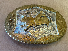 Vtg GERMAN SILVER Rodeo WESTERN Horse BELT BUCKLE Sterling Silver Plate GoldTone